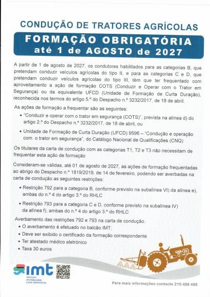 Condu&ccedil;&atilde;o de Tratores Agricolas - Forma&ccedil;&atilde;o Obrigat&oacute;ria 