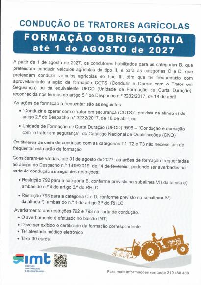 Condu&ccedil;&atilde;o de Tratores Agricolas - Forma&ccedil;&atilde;o Obrigat&oacute;ria 